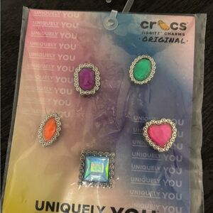 CROCS Jibbitz Charms with Purple, Green, Orange, Pink, and Iridescent Gems